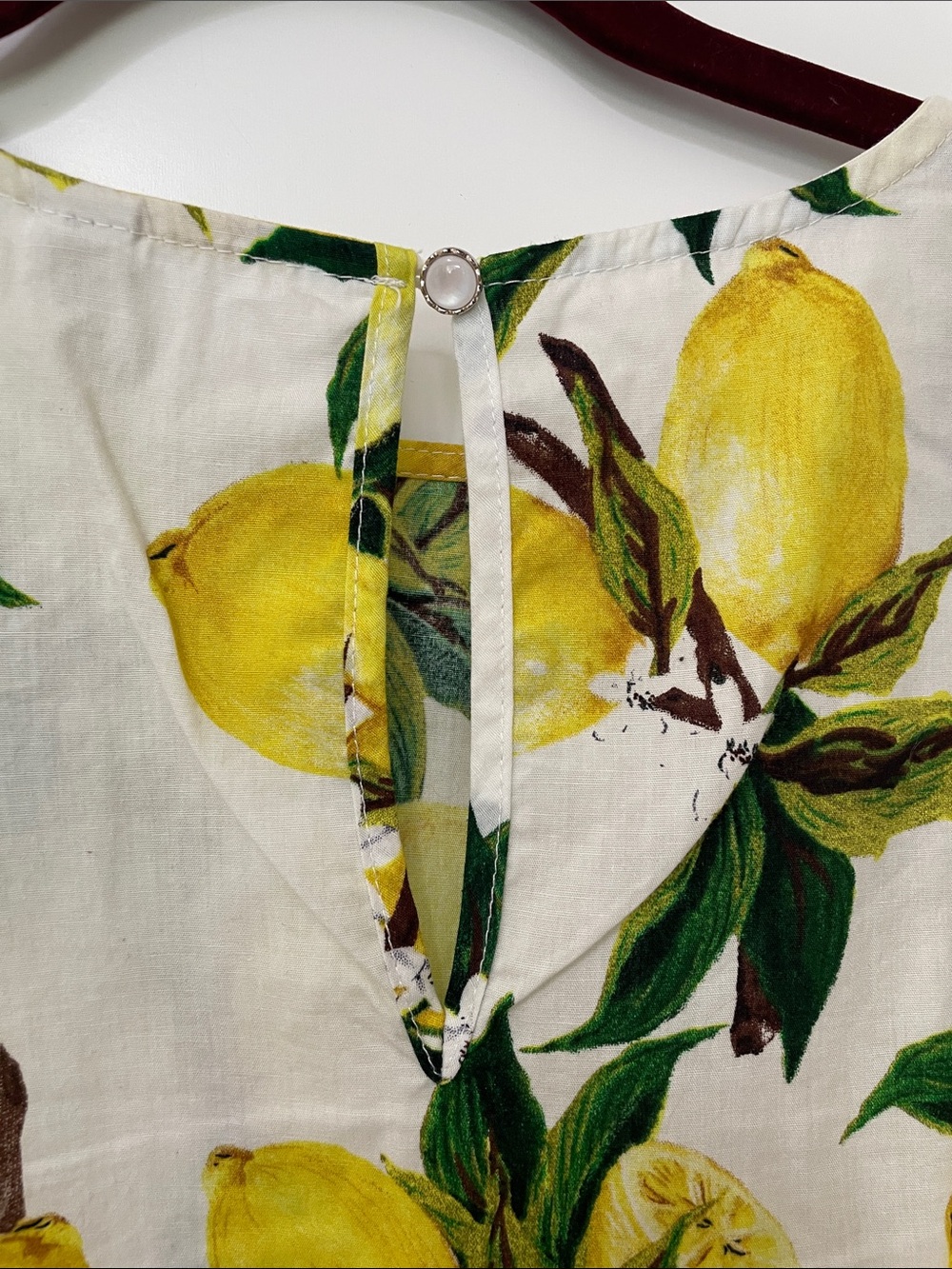 Linen-Blend Lemon Print Peplum Top - Yellow - Picture 6 of 6